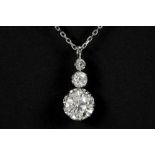 'antique' pendant in platinum with a quite big 2,38 carat quality old brilliant cut diamond and