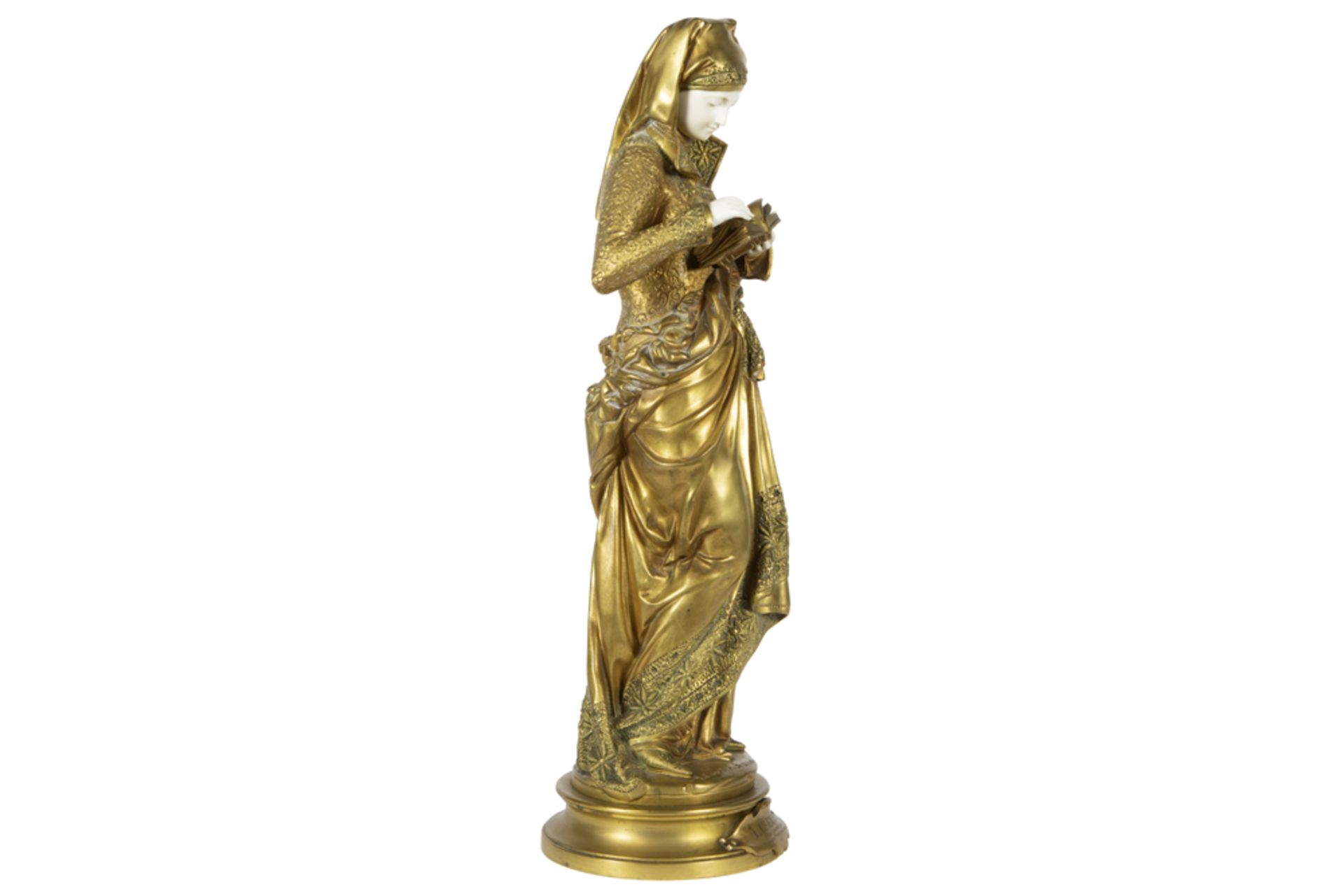 19th Cent.Carrier-Belleuse signed chryselephantine sculpture in gilded bronze and ivory - with - Image 3 of 7