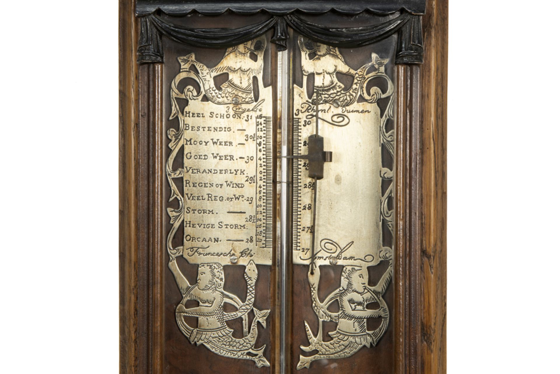 19th Cent. Dutch barometer with a case in burr of walnut, ebonized wood and walnut with Empire style - Image 2 of 3