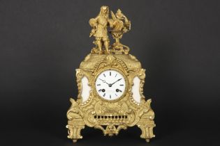 19th Cent. French clock with its case in gilded metal and white marble - with a Japy frêres signed