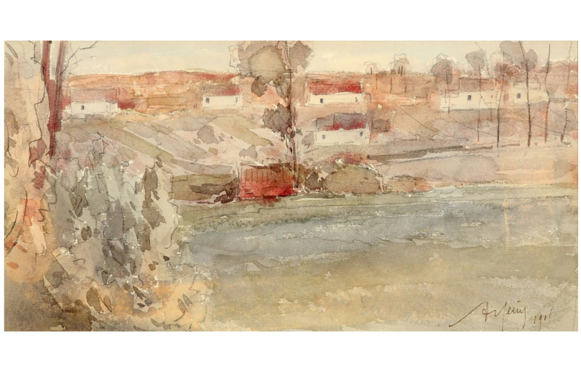 Belgian mixed media (pencil and aquarelle) - signed Armand Heins and dated 1901 || HEINS ARMAND, JAN