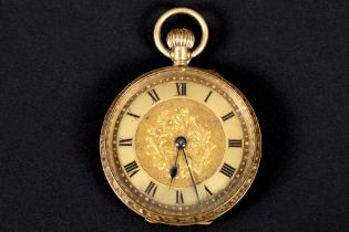 antique ladies' pocket watch with case in yellow gold (18 carat) and nice face || Antiek