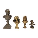 four small antique bronze sculptures of which three are stamps || Lot van vier antieke