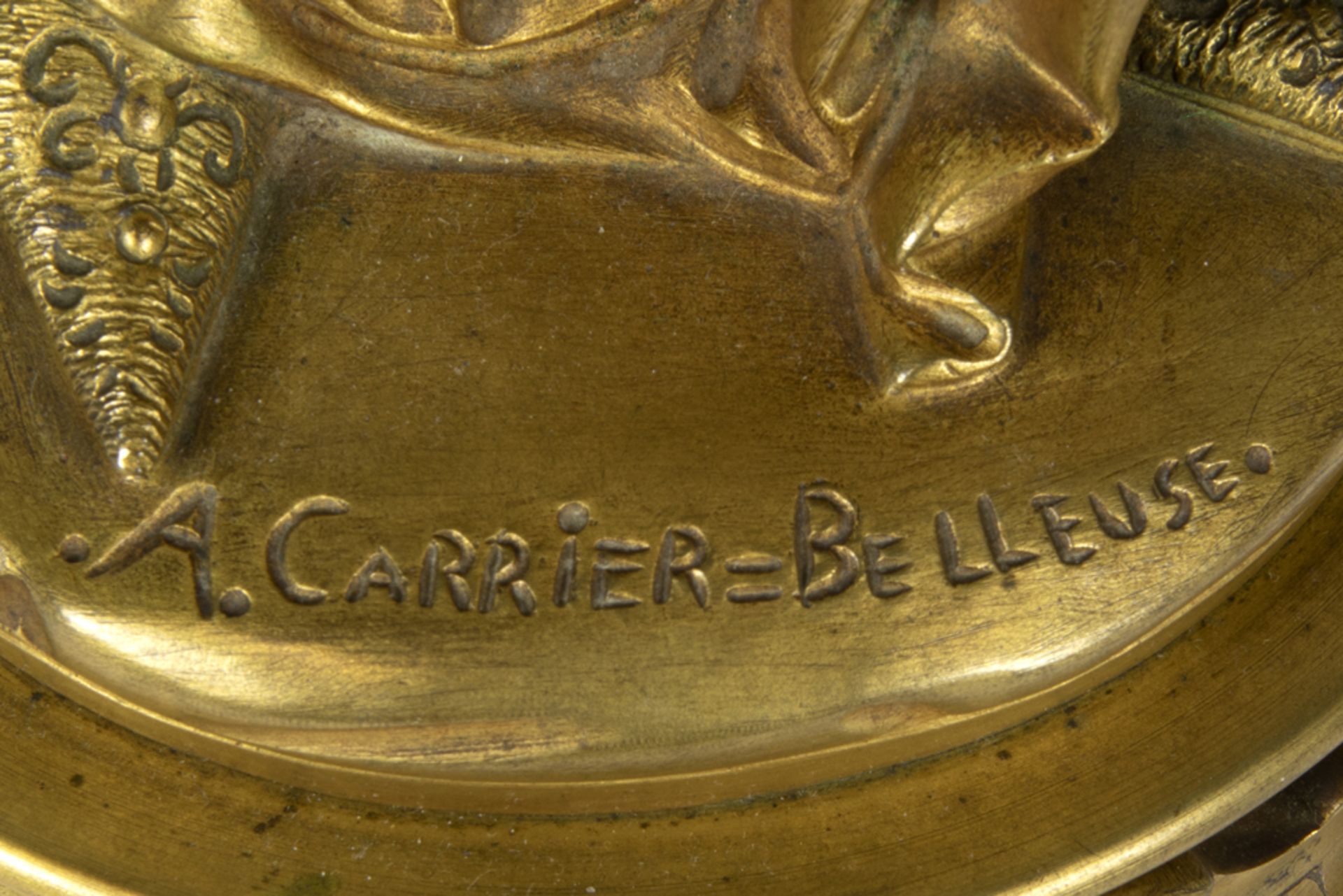 19th Cent.Carrier-Belleuse signed chryselephantine sculpture in gilded bronze and ivory - with - Image 5 of 7