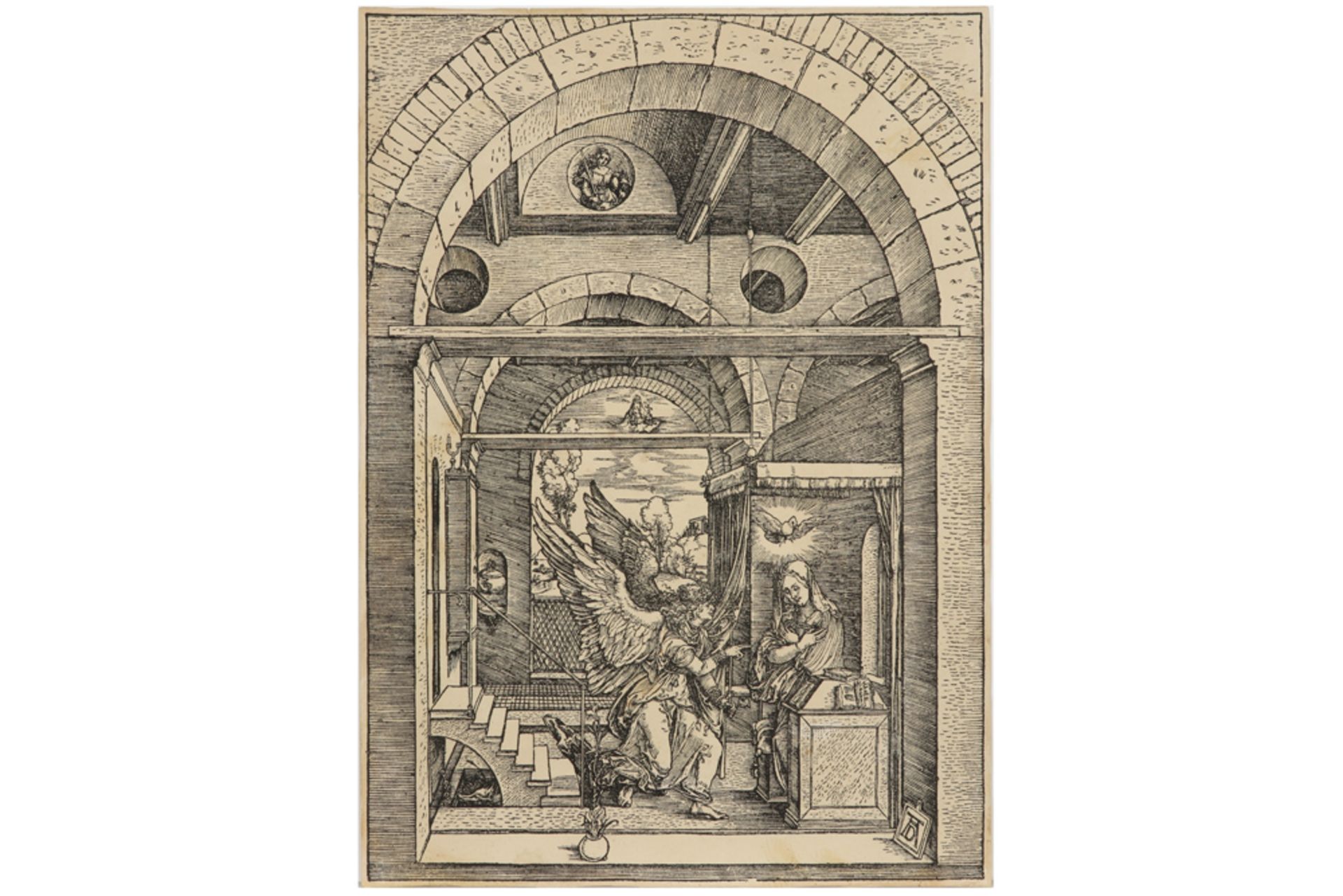 Posthumously printed Albrecht Dürer woodcut "Life of the Virgin : The Annunciation" || DÜRER