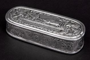 presumably 18th Cent. German tobacco/snuffbox in marked silver with basreliefs with hunting scenes