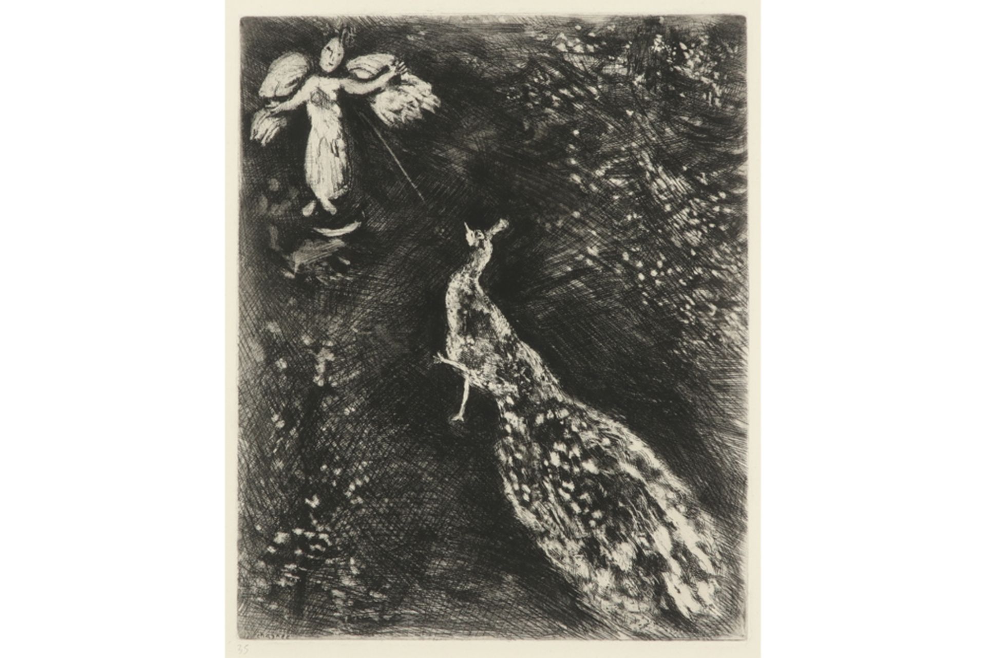 rare Marc Chagall etching (n°35 of 200) from the suite "Fables de Jean de la Fontaine" dd 1952 -