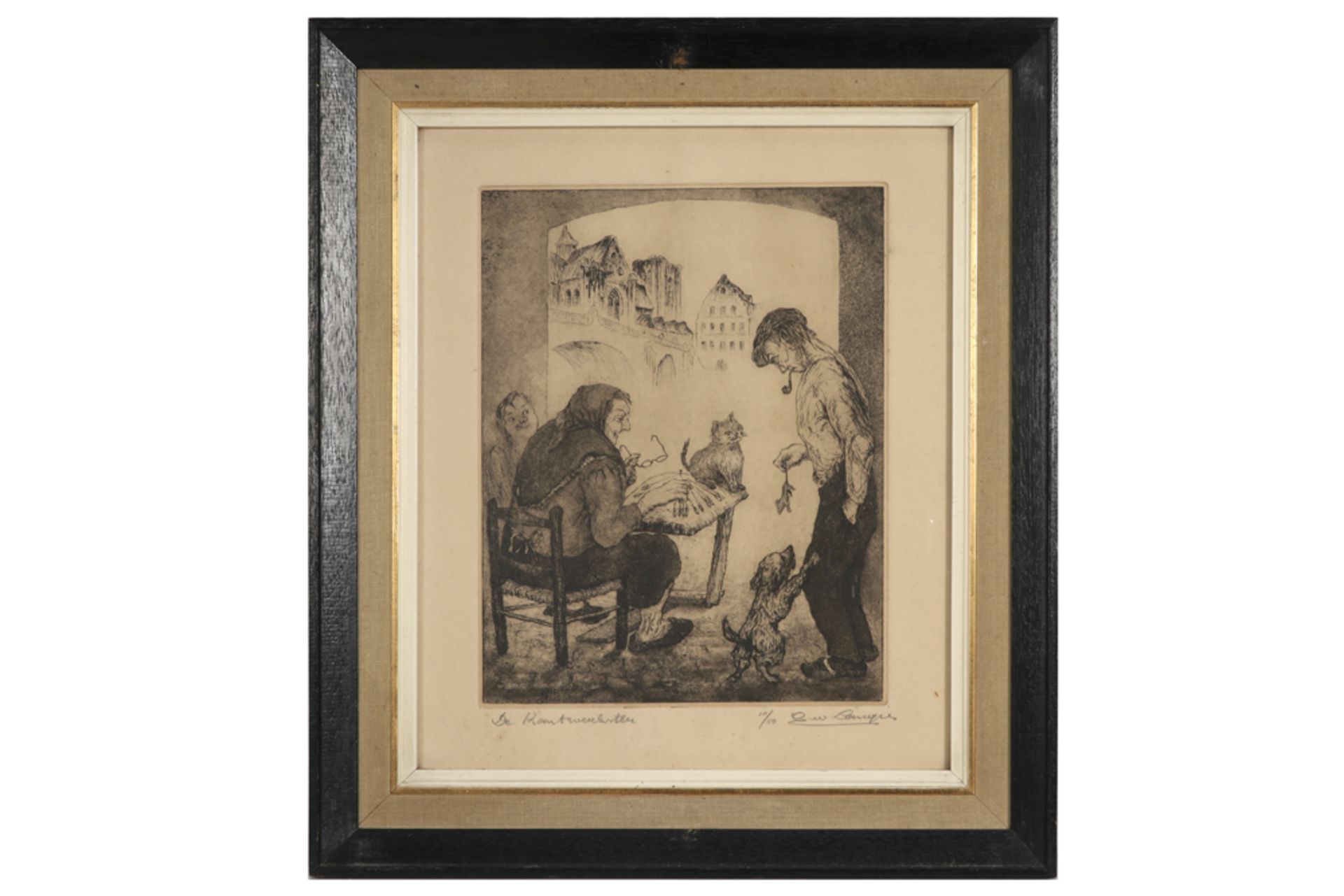 six 20th Cent. Belgian etchings signed Geo Langie || LANGIE GEO (1906 - 1982) serie van zes etsen - Image 6 of 8