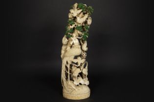 quite large Chinese early Republic period sculpture in partially green painted ivory representing