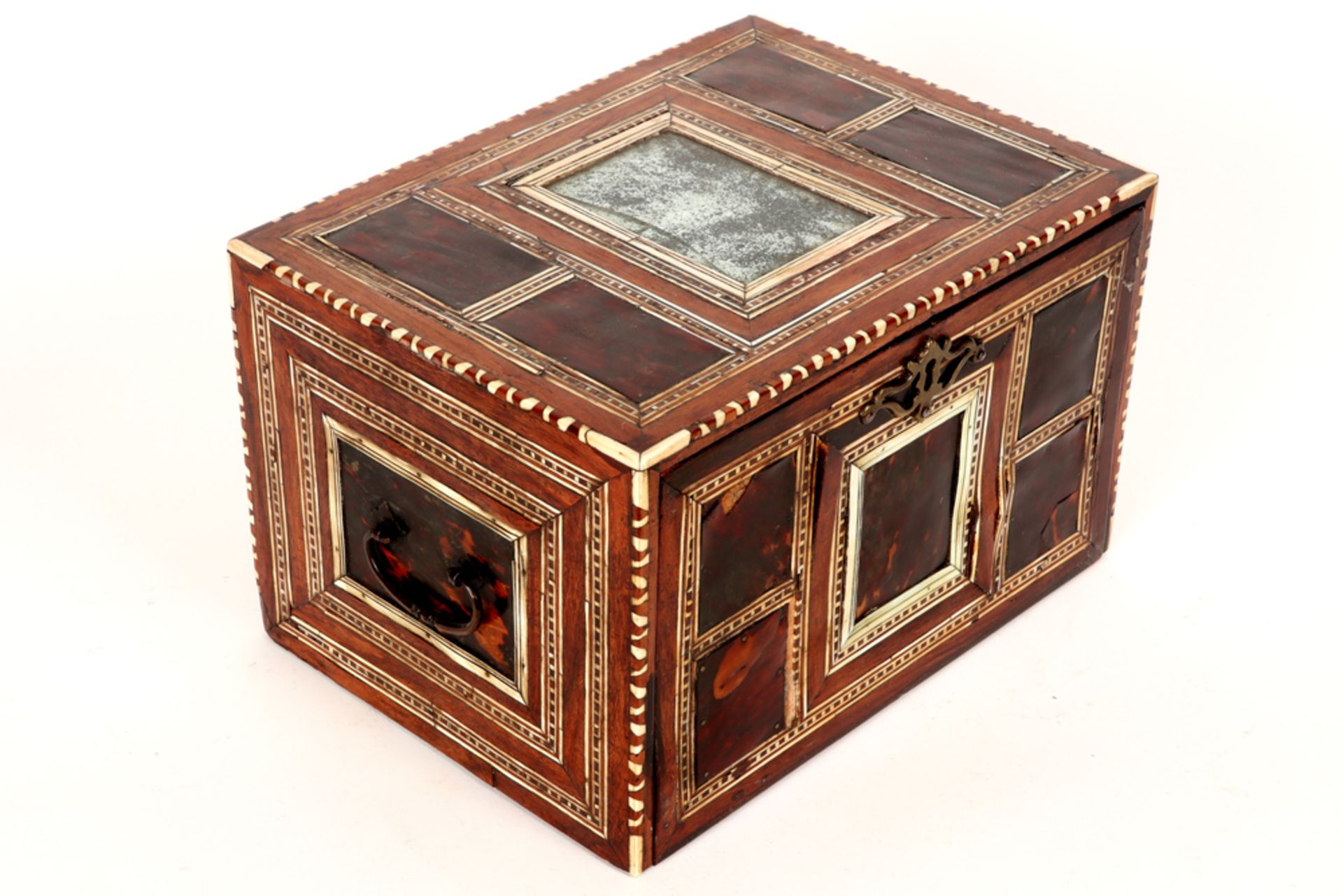 17th Cent. Indo-Portuguese table cabinet in rose-wood, ivory and tortoiseshell with an original