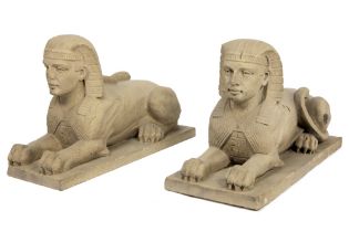 important pair of European 18/19th Cent. Egyptian style "Sphynx" sculptures in stone - were bought