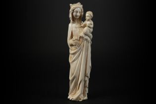 antique European Gothic Revival "Mary with child" sculpture in ivory - with European CITES