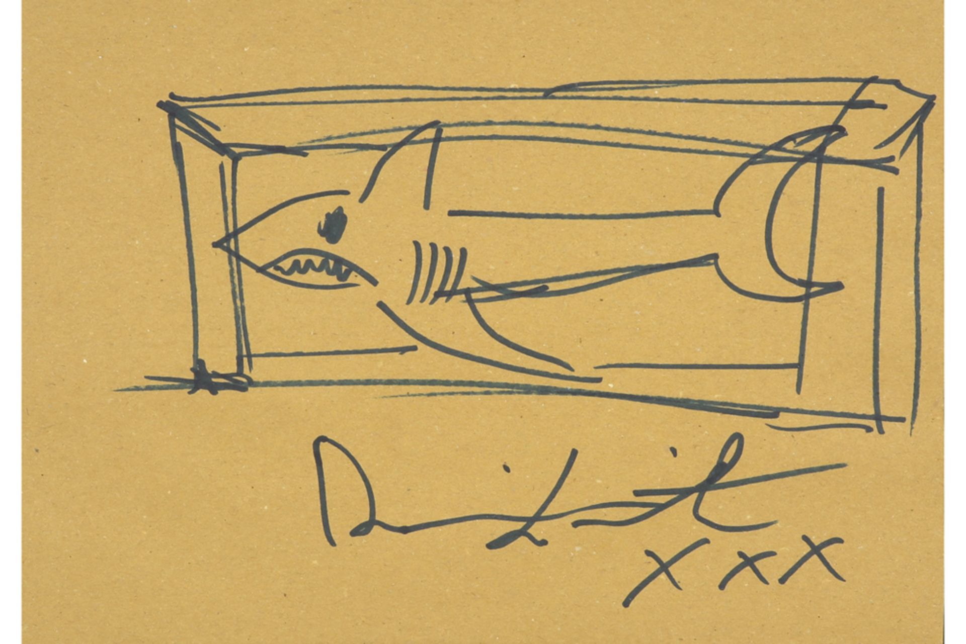 Damien Hirst signed "Shark" drawing || HIRST DAMIEN (° 1965) tekening : "Haai" - 20 x 29 getekend