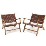 pair of Olivier De Schrijver signed "Beverly Hills" design (deluxe relax) armchairs in teak and