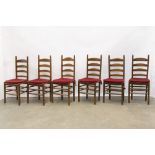 set of six 'antique' chairs in oak || Set van zes 'antieke' stoelen in eik met rieten zitting