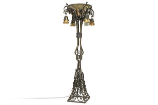 quite imposing Belgian Louis Van Boeckel signed Art Deco floor lamp in wrought iron and with its