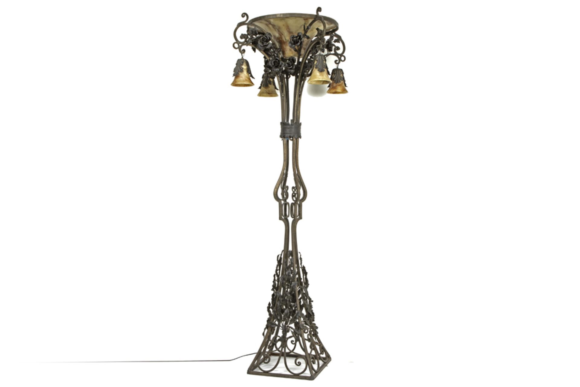 quite imposing Belgian Louis Van Boeckel signed Art Deco floor lamp in wrought iron and with its