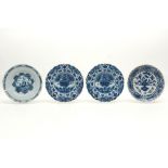 four 18th Cent. plates in ceramic from Delft with a blue-white decor, amongst which a pair with