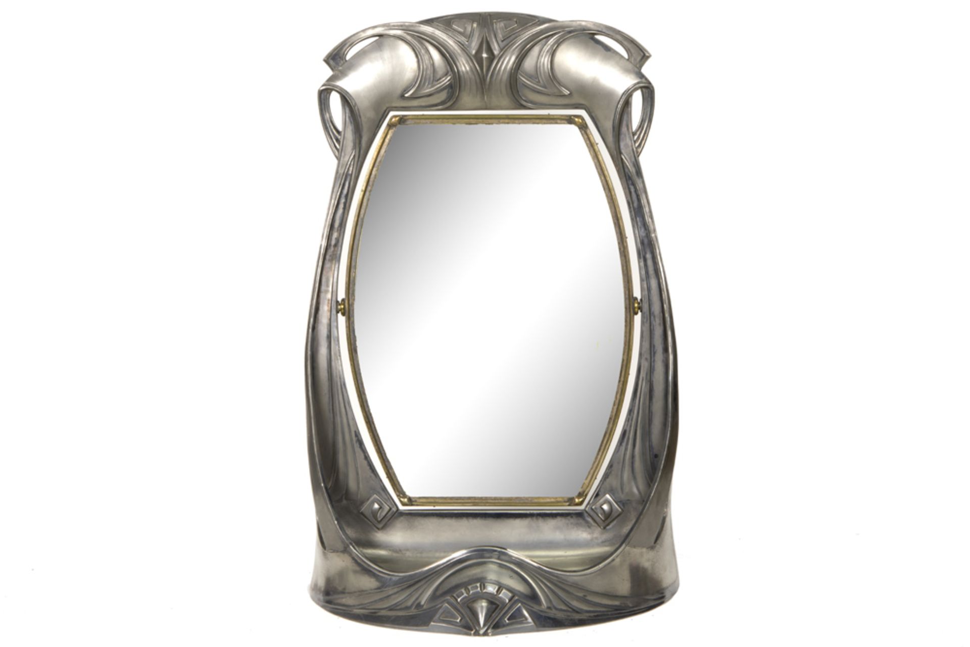 because of the big size rare WMF marked Art Nouveau table mirror with sober whiplash