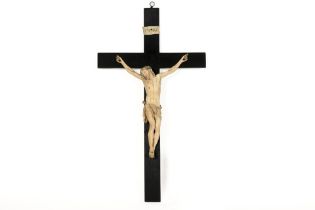 antique ivory Christ corpus sculpture on a wooden crucifix - with European CITES certificate ||