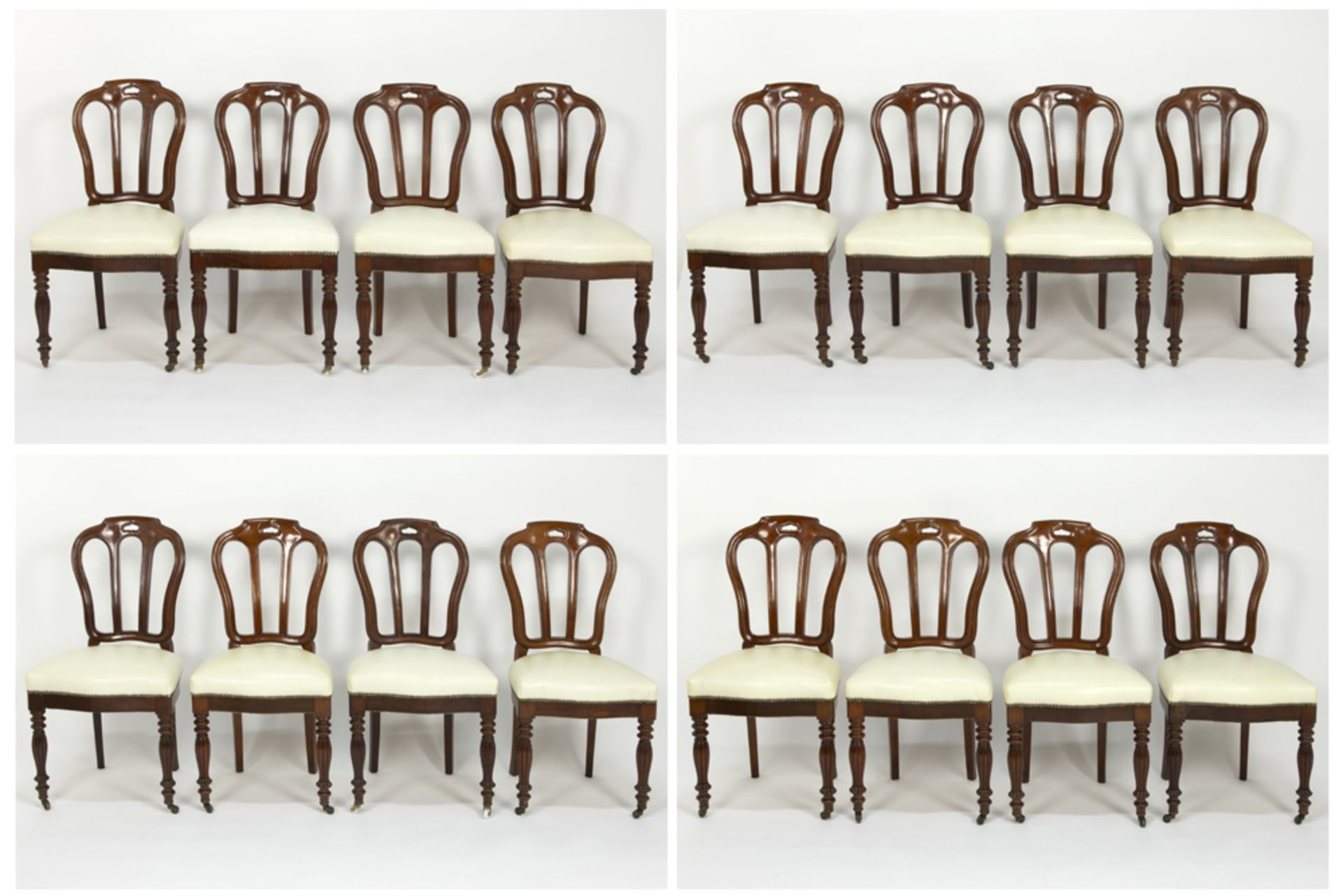 rare series of sixteen 19th Cent. chairs with an elegant design in mahogany - all completely