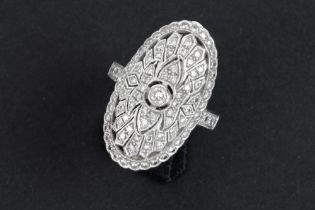 Edwardian style ring in grey gold (18 carat) with ca 0,65 carat of high quality brilliant cut