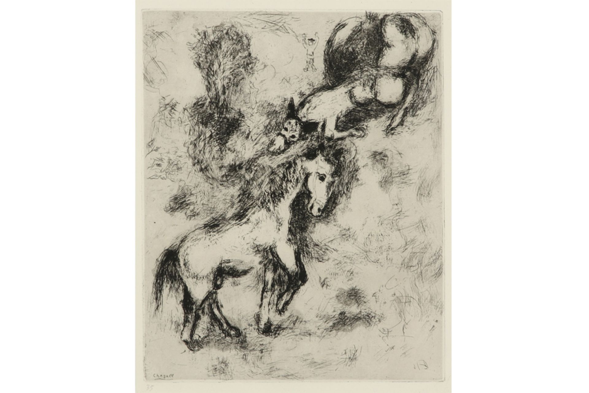 rare Marc Chagall etching (n°35 of 200) from the suite "Fables de Jean de la Fontaine" dd 1952 -