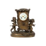 antique clock with a quite special design with a carriage towed by two Cupids - in bronze and with a