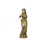 19th Cent.Carrier-Belleuse signed chryselephantine sculpture in gilded bronze and ivory - with