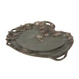 French Art Nouveau dish in bronze with a floral decor - signed Albert Marrionet || MARIONNET