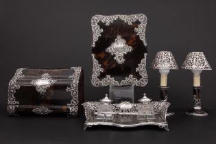 rare 5pc antique Victorian ladies' desk set in tortoiseshell and William Comyns & Sons signed and