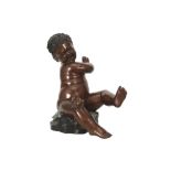 20th Cent. sculpture in bronze || Sculptuur in brons : "Zittende baby met kikker" - hoogte : 40 cm