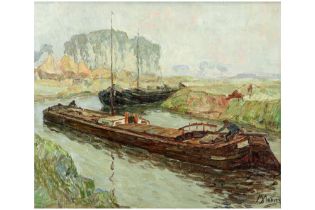 Modest Huys signed oil on canvas with a view of the river Lys provenance : Berko Fine Paintings -