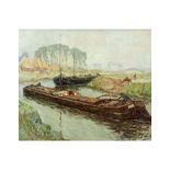 Modest Huys signed oil on canvas with a view of the river Lys provenance : Berko Fine Paintings -