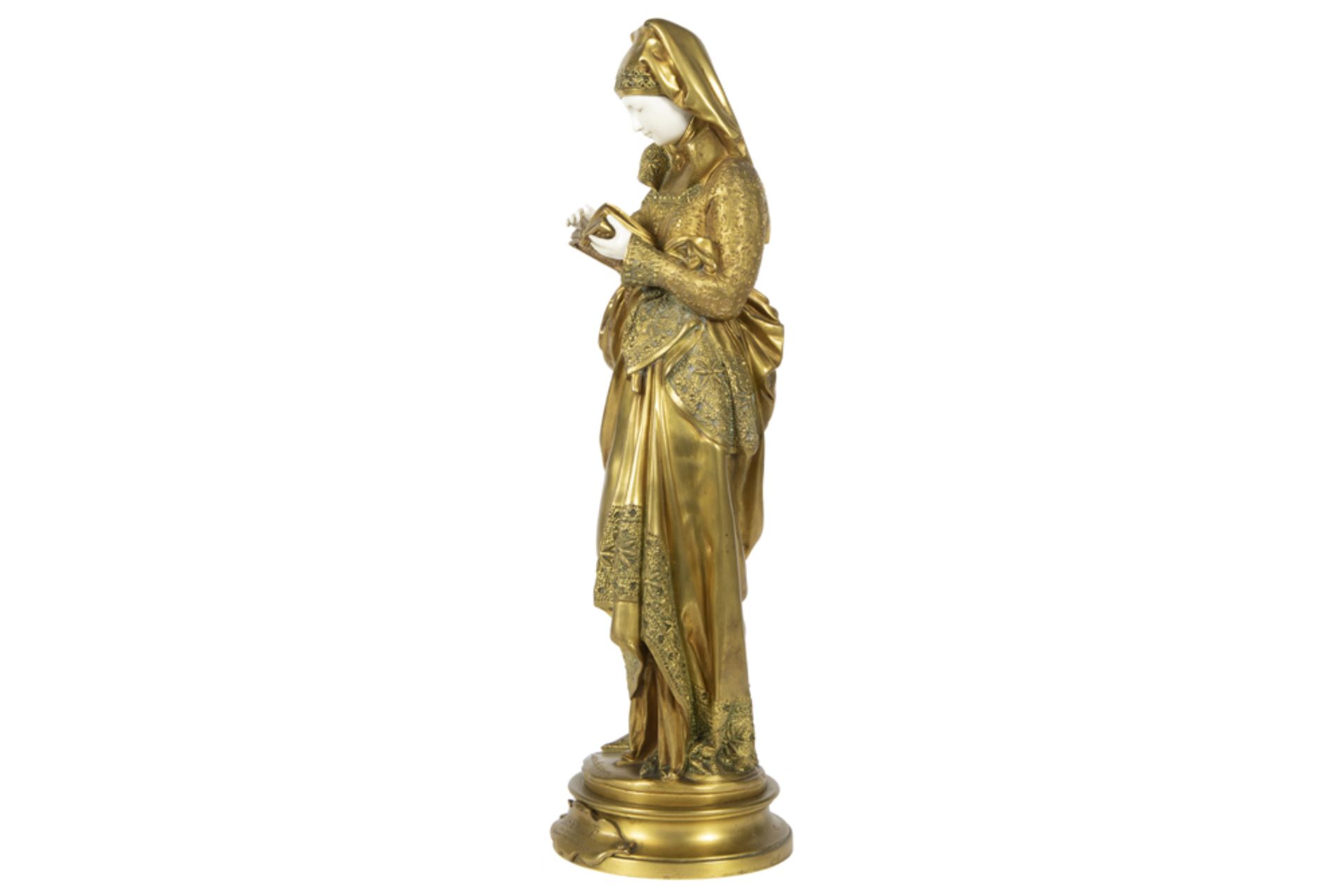 19th Cent.Carrier-Belleuse signed chryselephantine sculpture in gilded bronze and ivory - with - Image 2 of 7