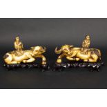 pair of old Chinese Republic period sculptures in patinated ivory - with European CITES