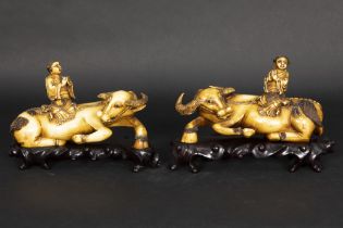 pair of old Chinese Republic period sculptures in patinated ivory - with European CITES