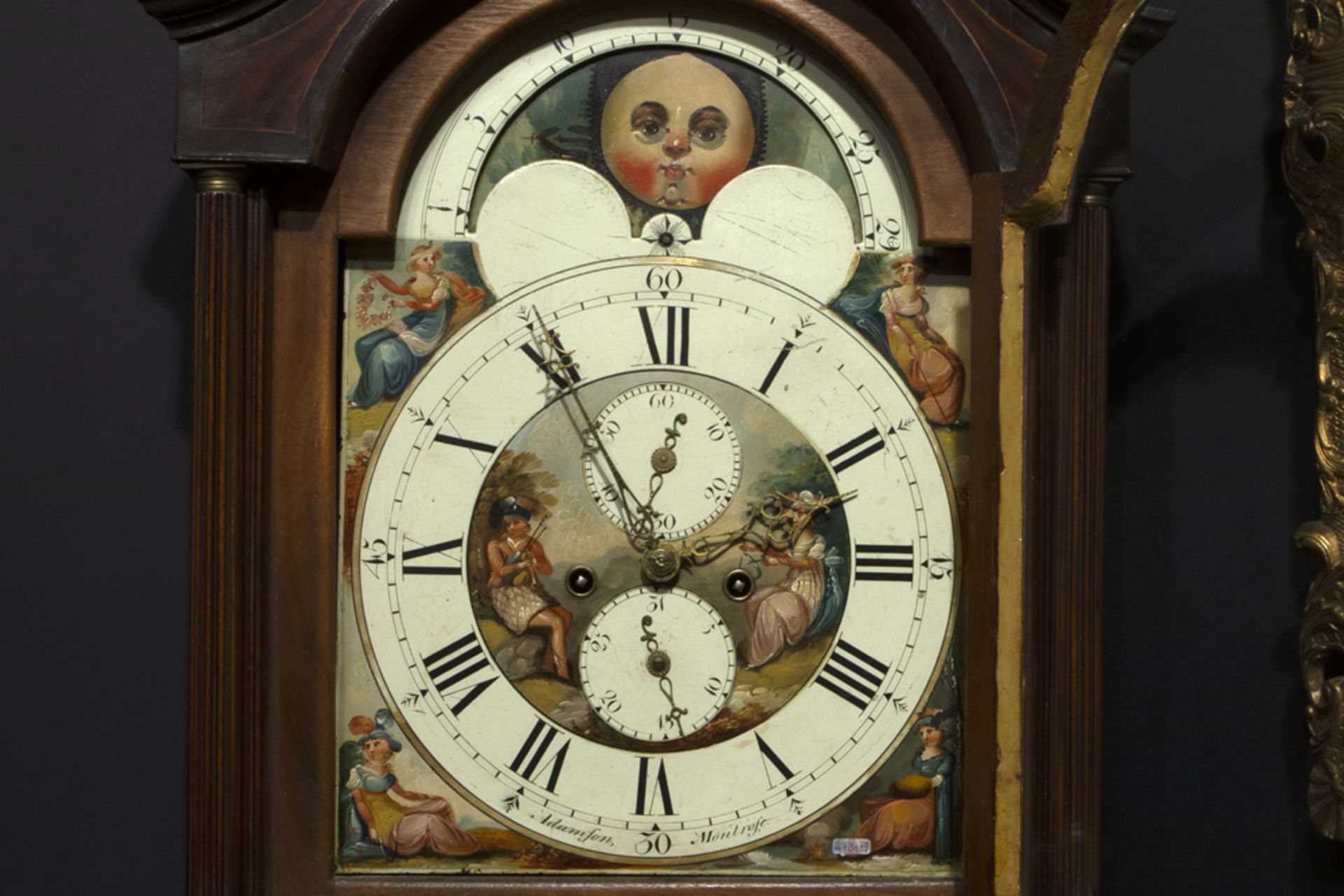 antique English clock with its case in mahogany and with a nice face with sun- and moon device || - Image 2 of 2