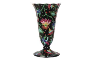 Art Deco vase in Longwy marked ceramic with a typical decor on a quite rare black background ||