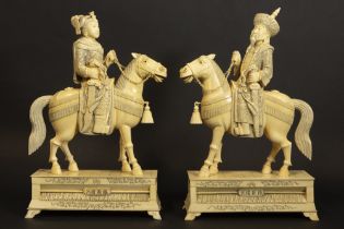 pair of quite big Chinese sculptures (each on a base) in ivory : "Emperor and Empress on a