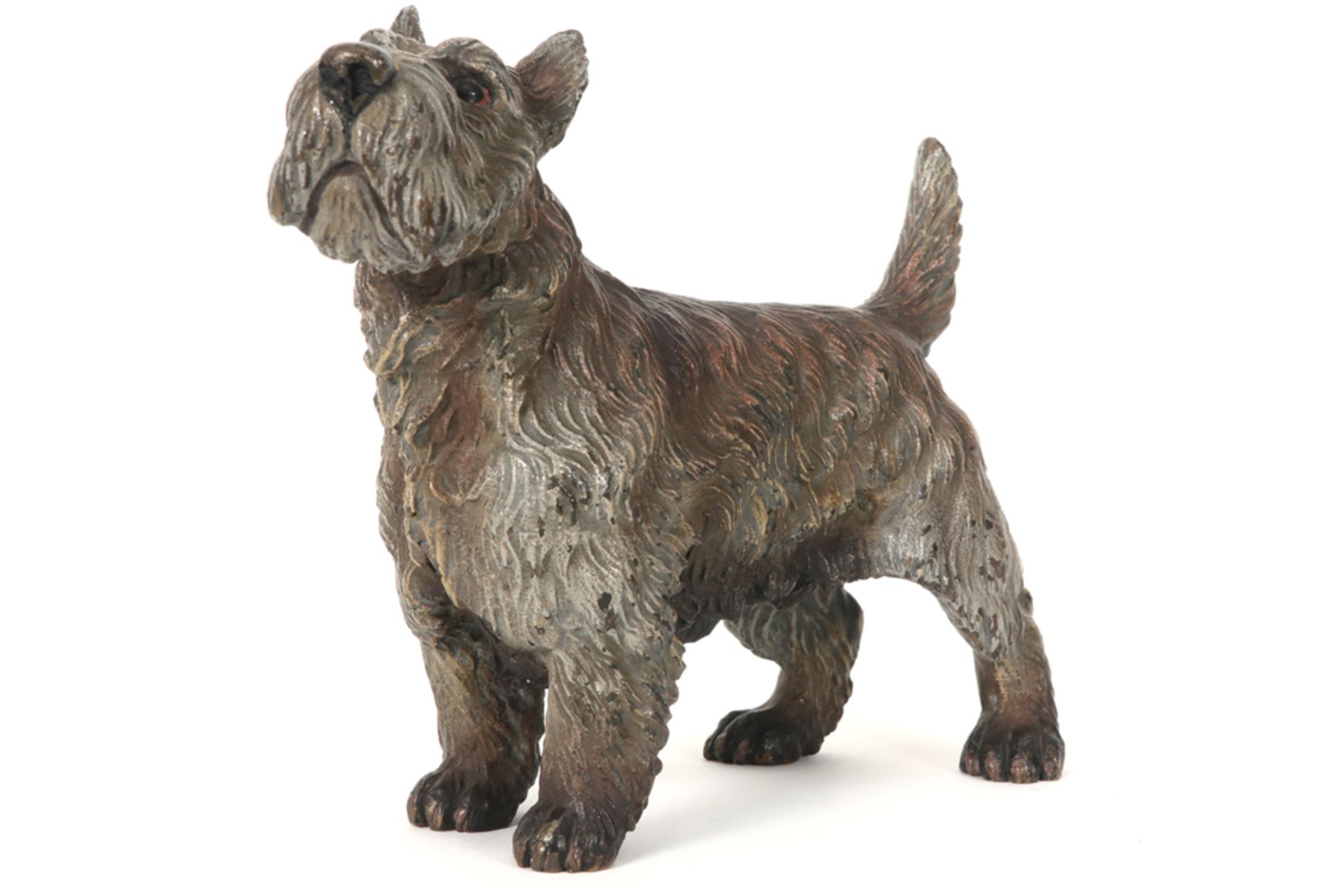 'antique' Viennese Dog sculpture in bronze with remains of the original polychromy || 'Antieke' - Image 2 of 4