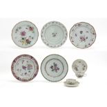 nine 18th Cent. Chinese porcelain items with a polychrome (mostly 'Famille Rose') decor : five