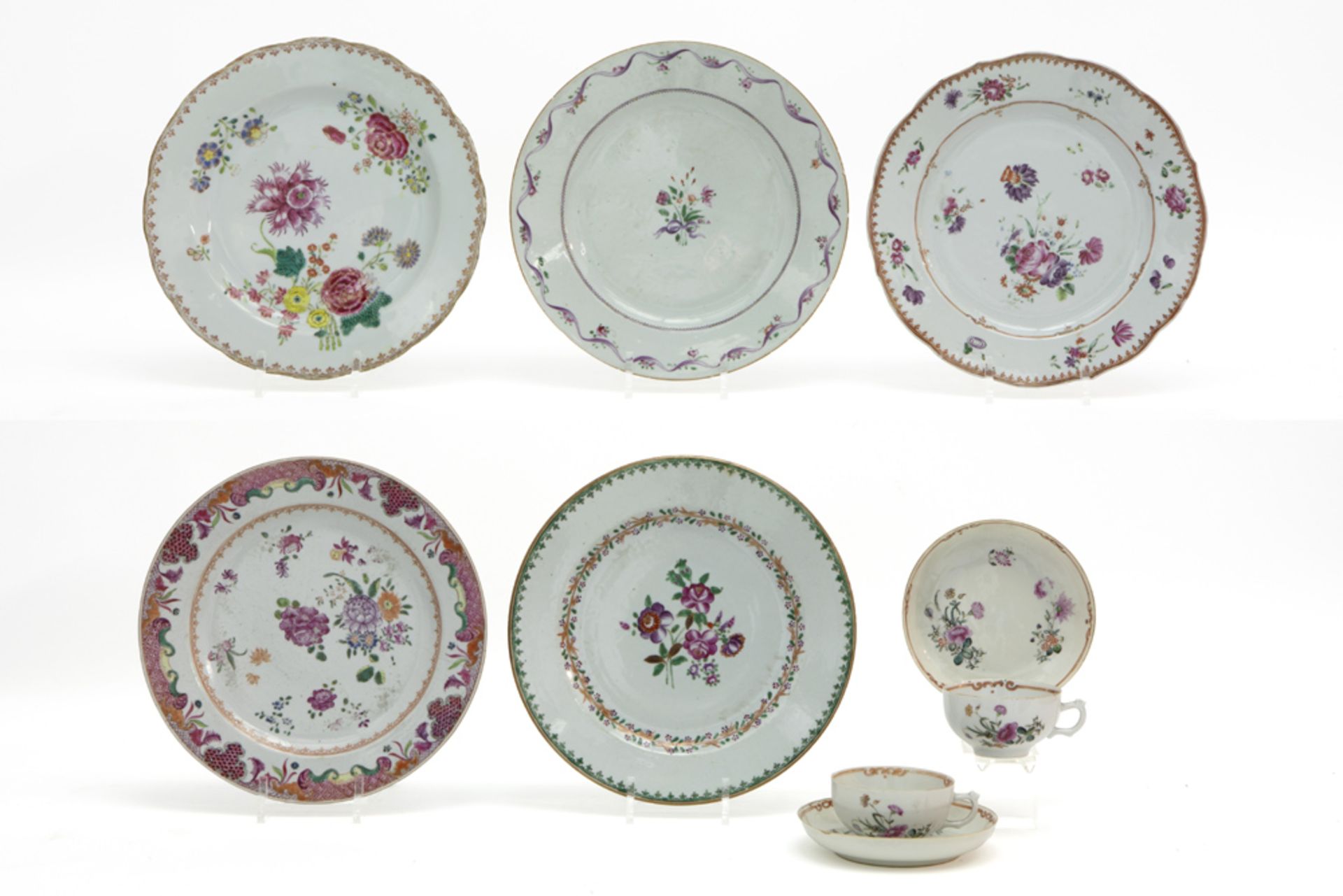 nine 18th Cent. Chinese porcelain items with a polychrome (mostly 'Famille Rose') decor : five
