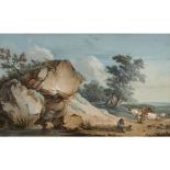 18th Cent. French gouache with an animated landscape || Achttiende eeuwse Franse gouache : "
