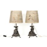 pair of Christofle marked table lamps with their base in silverplated bronze || CHRISTOFLE paar