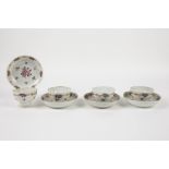 four 18th Cent. Chinese sets of cup and saucer in porcelain with a polychrome floral decor || Vier