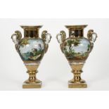 pair of antique Empire style vases in painted porcelain from Paris || Paar antieke Empire-vazen in