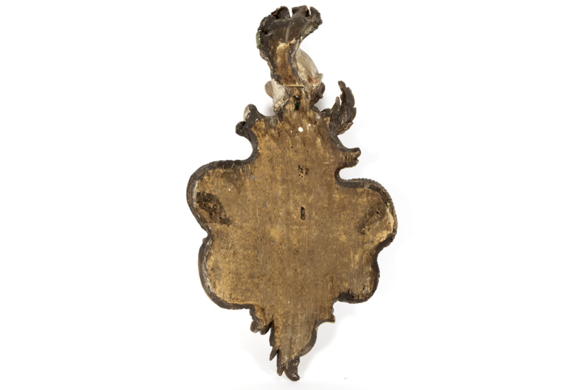 18th Cent. baroque style cartouche with on top a helmeted angel's head in sculpted wood with a - Image 2 of 2
