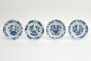 Series of four 18th Cent. Chinese plates in marked porcelain with a blue-white garden decor || Serie