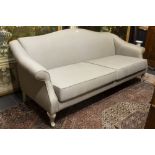 settee upholstered with beige textile || Driezitscanapee overtrokken met zandkleurige stof